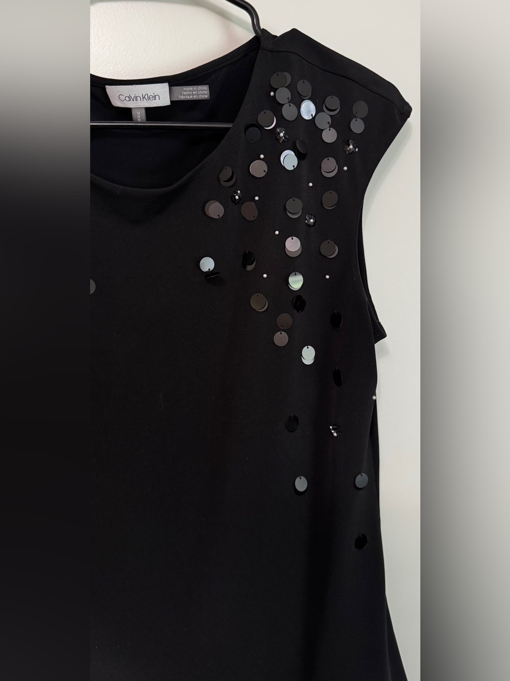 Calvin Klein Black Sequin Beaded Sleeveless Shell Blouse Top M - Picture 7 of 10